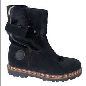 AMMANN Zinal Shearling-Lined Suede Cowhide Black Boots Women's Size 37